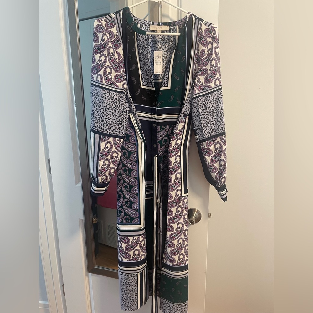 NWT Loft long sleeve paisley dress with belt